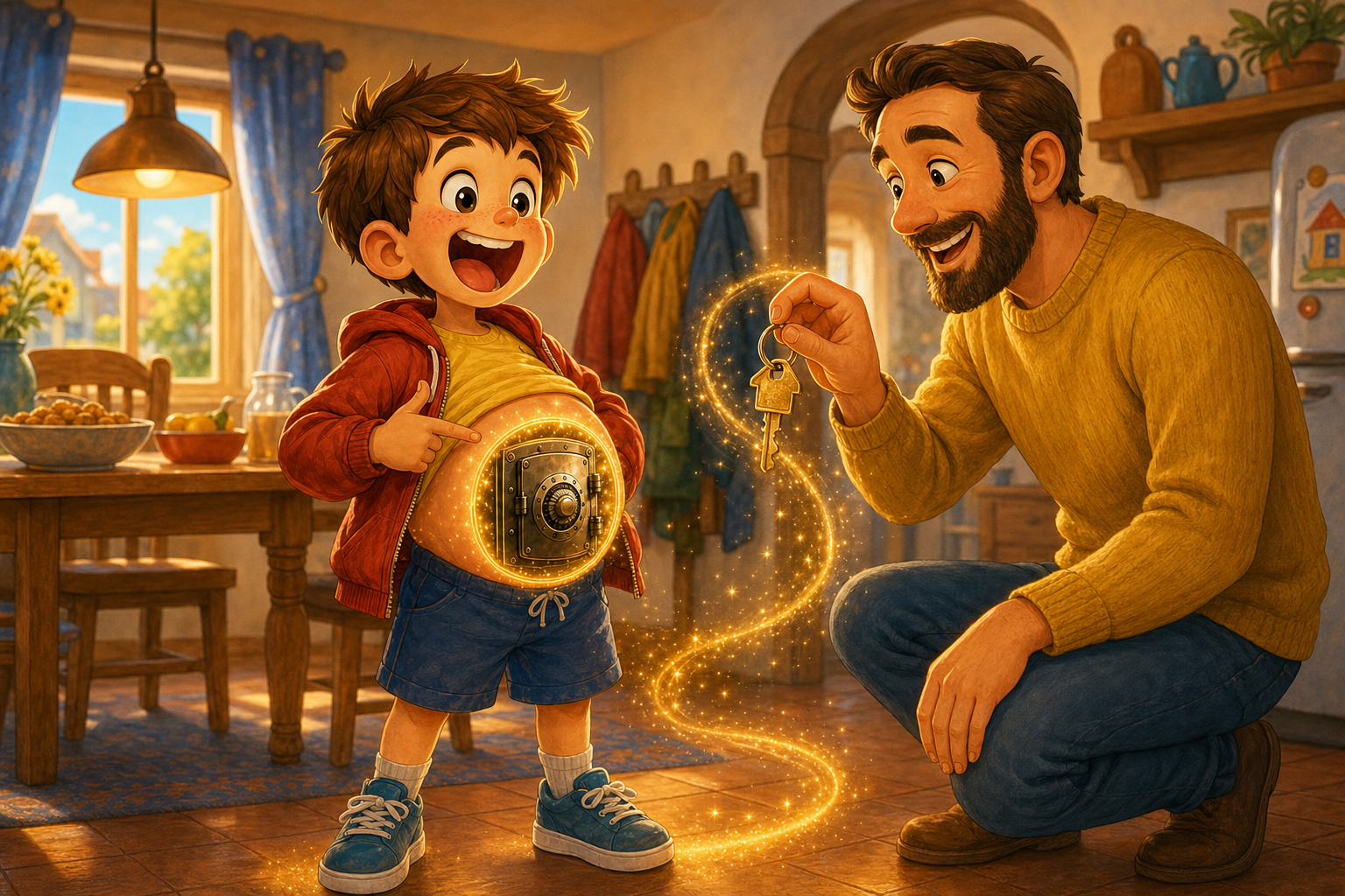 histoire du soir pour enfant Lucas et son incroyable ventre-coffre-fort Les clés de papa disparaissent dans le coffre-fort