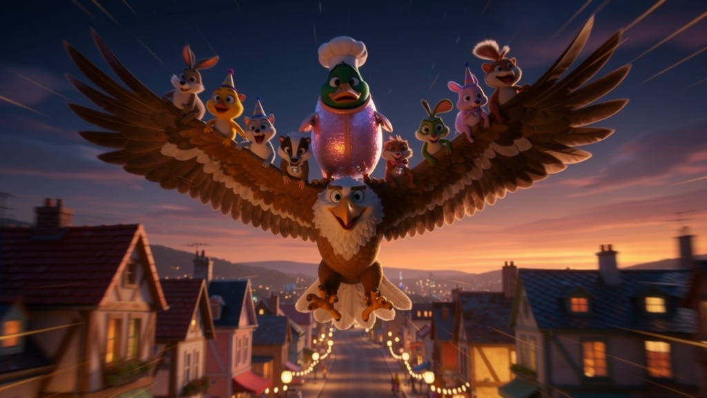 histoire du soir pour enfant Monsieur Caneton et le costume de saumon Vol express au-dessus de la ville