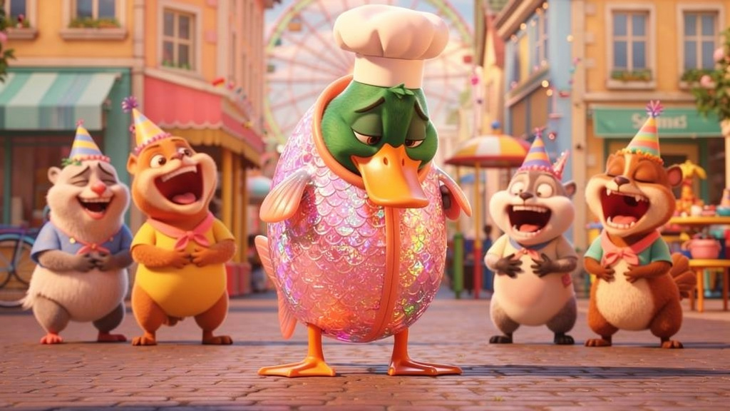 histoire du soir pour enfant Monsieur Caneton et le costume de saumon Le costume de saumon rose