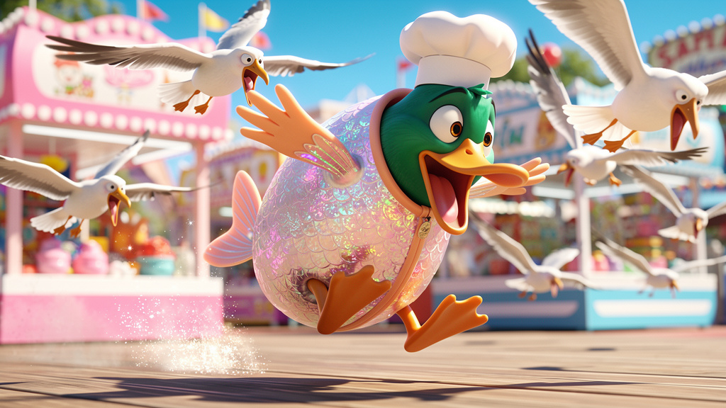 histoire du soir pour enfant Monsieur Caneton et le costume de saumon La poursuite des goélands