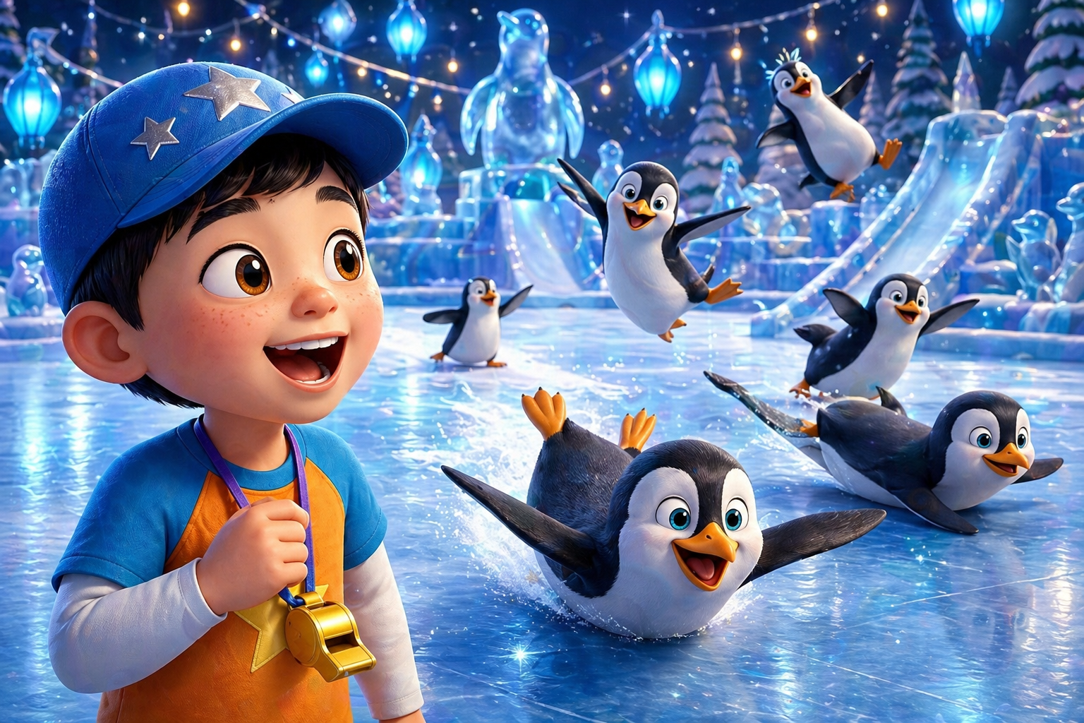 histoire du soir pour enfant Panique au zoo magique Médi et les pingouins acrobates