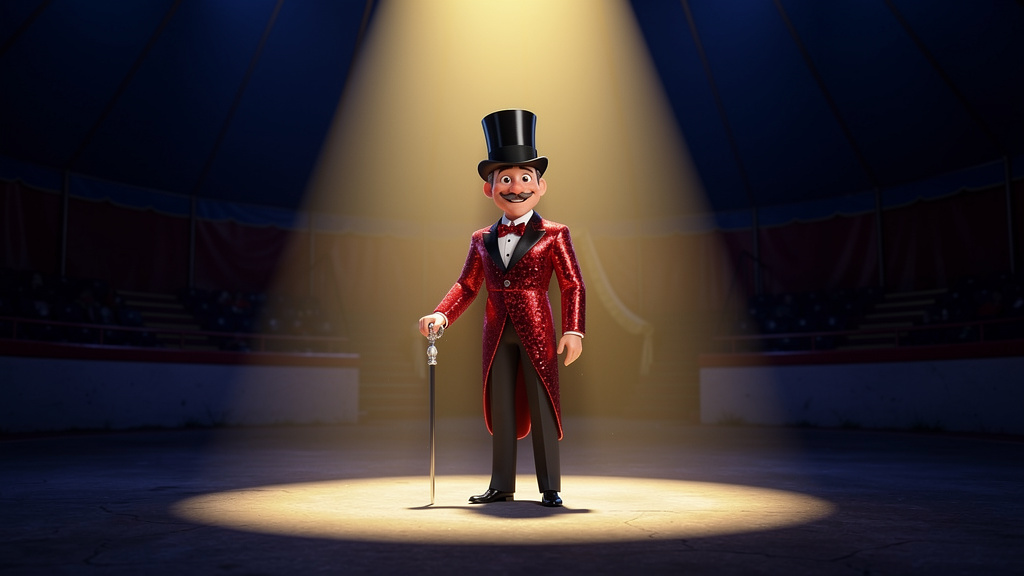 histoire du soir pour enfant Marcel et le cirque des rêves en or Le présentateur pailleté