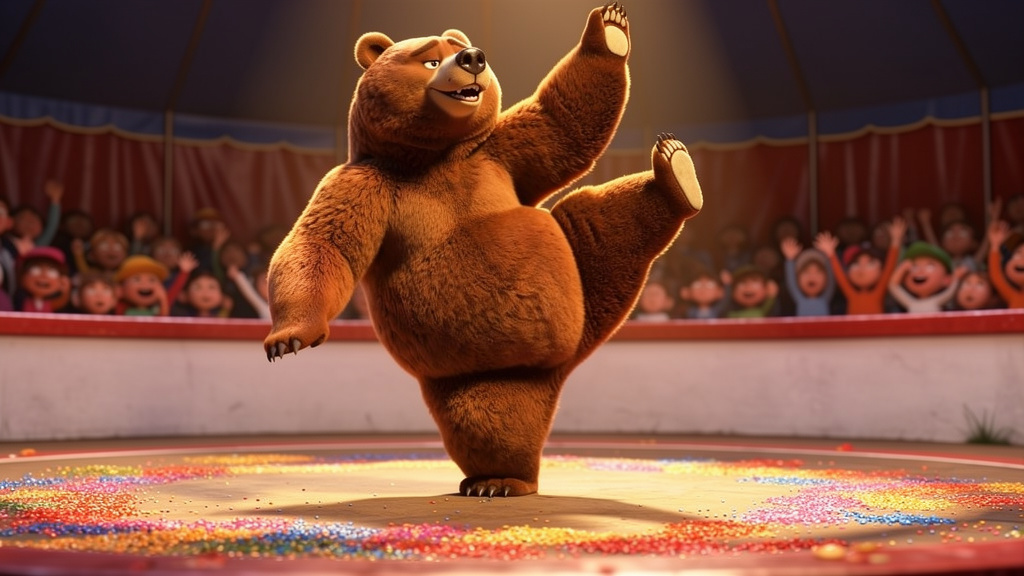histoire du soir pour enfant Marcel et le cirque des rêves en or Le Grizzly danseur