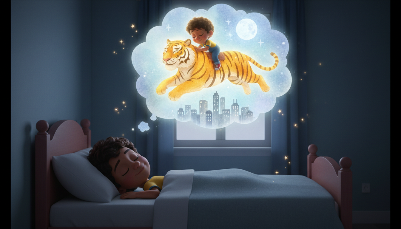 histoire du soir pour enfant Marcel et le cirque des rêves en or Rêves de tigre