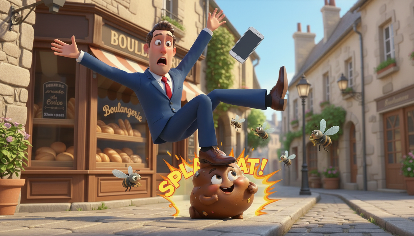 histoire du soir pour enfant Gros Caca et la petite crotte malicieuse La glissade du monsieur à cravate