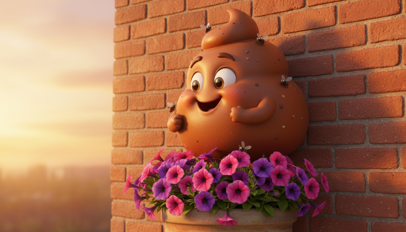 histoire du soir pour enfant Gros Caca et la petite crotte malicieuse La statue et les pétunias