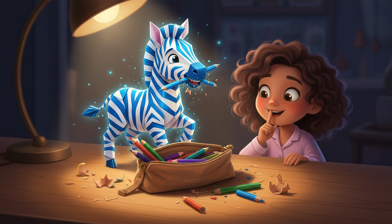 histoire du soir pour enfant Zébulon le petit zèbre bleu magique Le festin de crayons