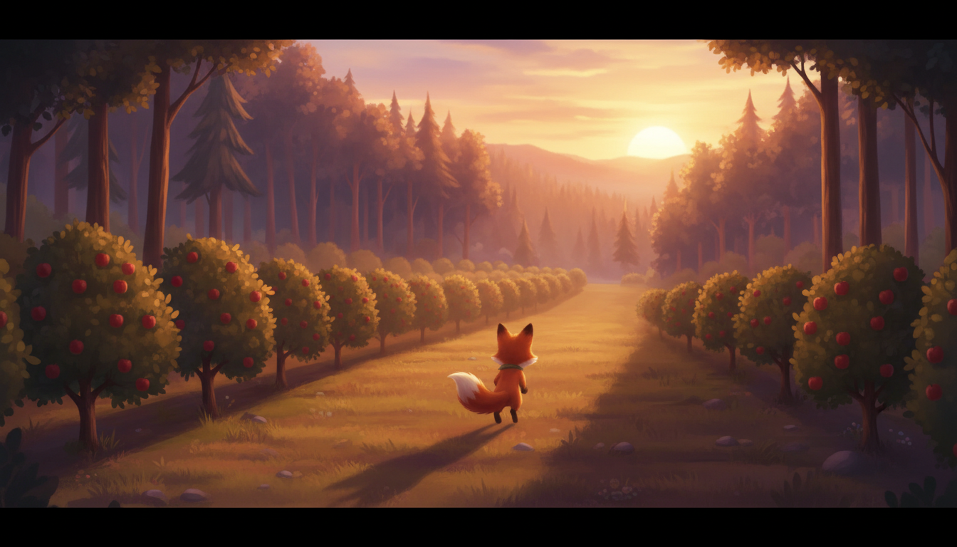 histoire du soir pour enfant Mini Pomme et le renard gourmand Le renard s'enfuit