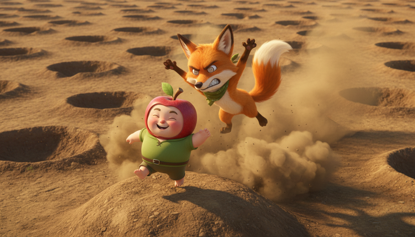 histoire du soir pour enfant Mini Pomme et le renard gourmand Course dans le Champ des Bosses