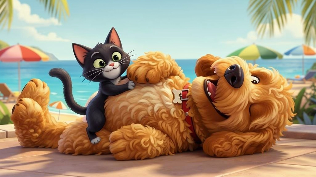 histoire du soir pour enfant Filou et Mistigri sur la trace des vacances Sieste sous le soleil