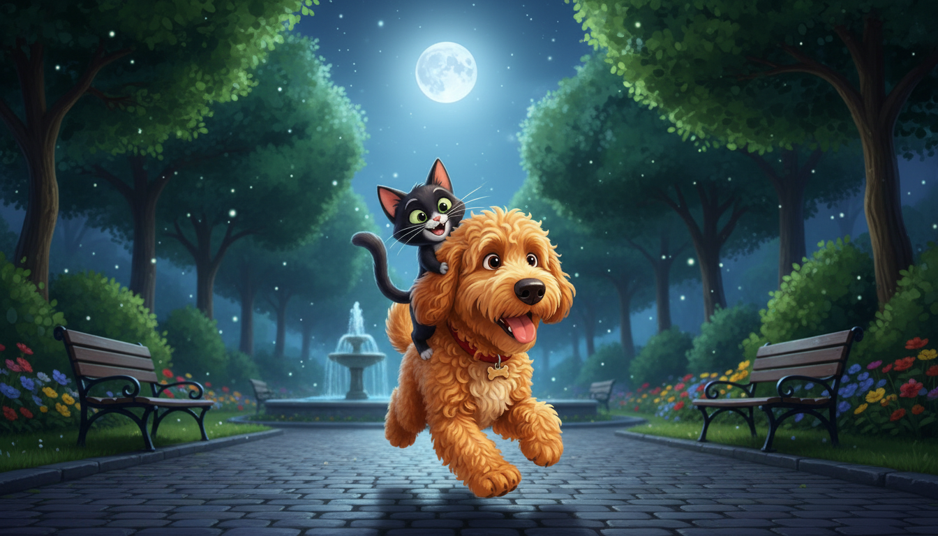 histoire du soir pour enfant Filou et Mistigri sur la trace des vacances À travers le parc